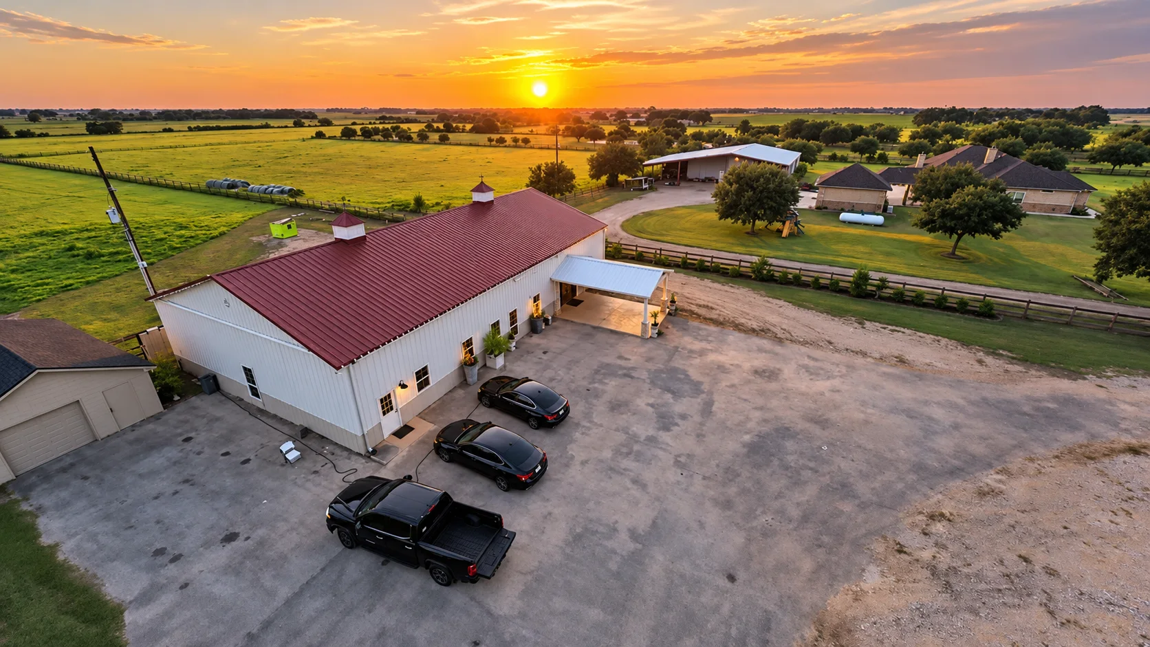 Ranch event venue and surrounding fields