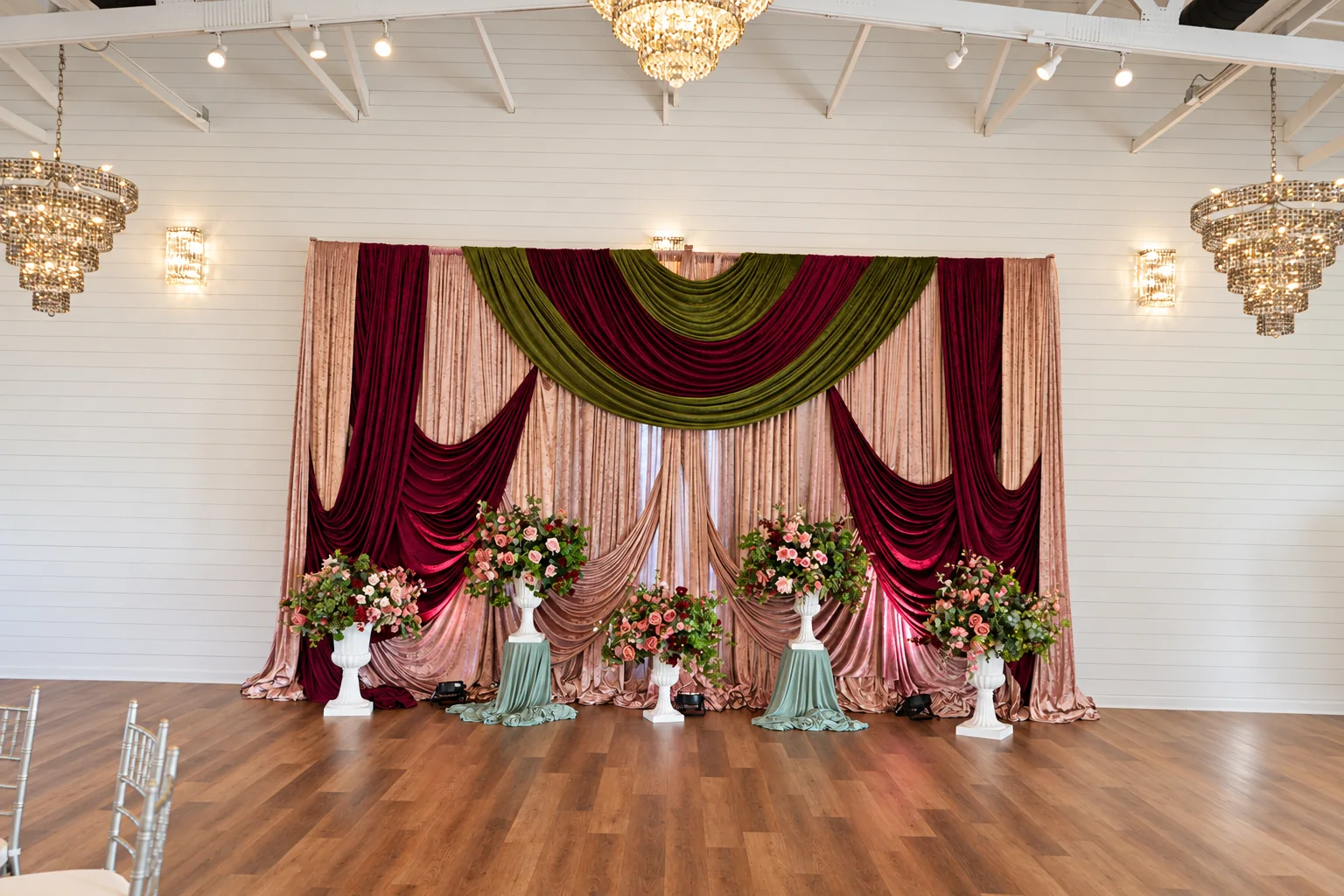 Grand ballroom decorated for a celebration