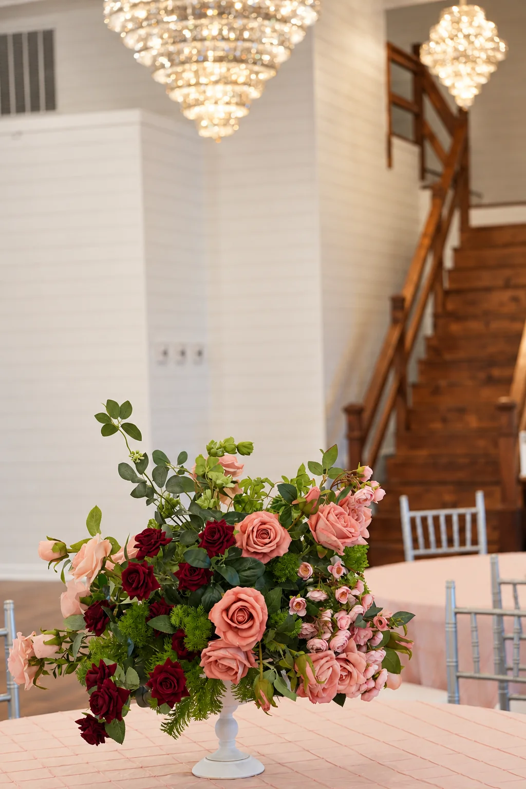 Rose centerpiece on a reception table