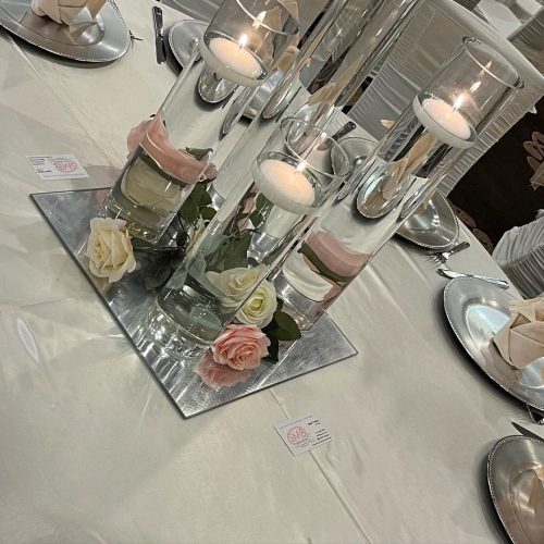 Silver and blush centerpiece